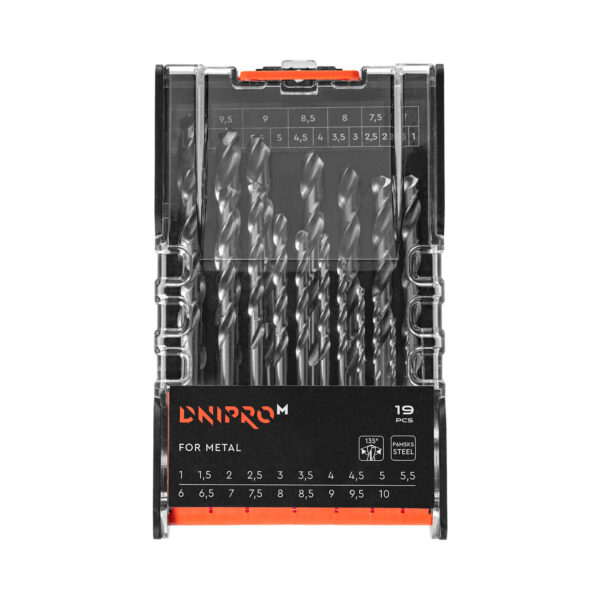 Fémfúró készlet Dnipro-M P6M5K5 1-10 mm (19 részes)